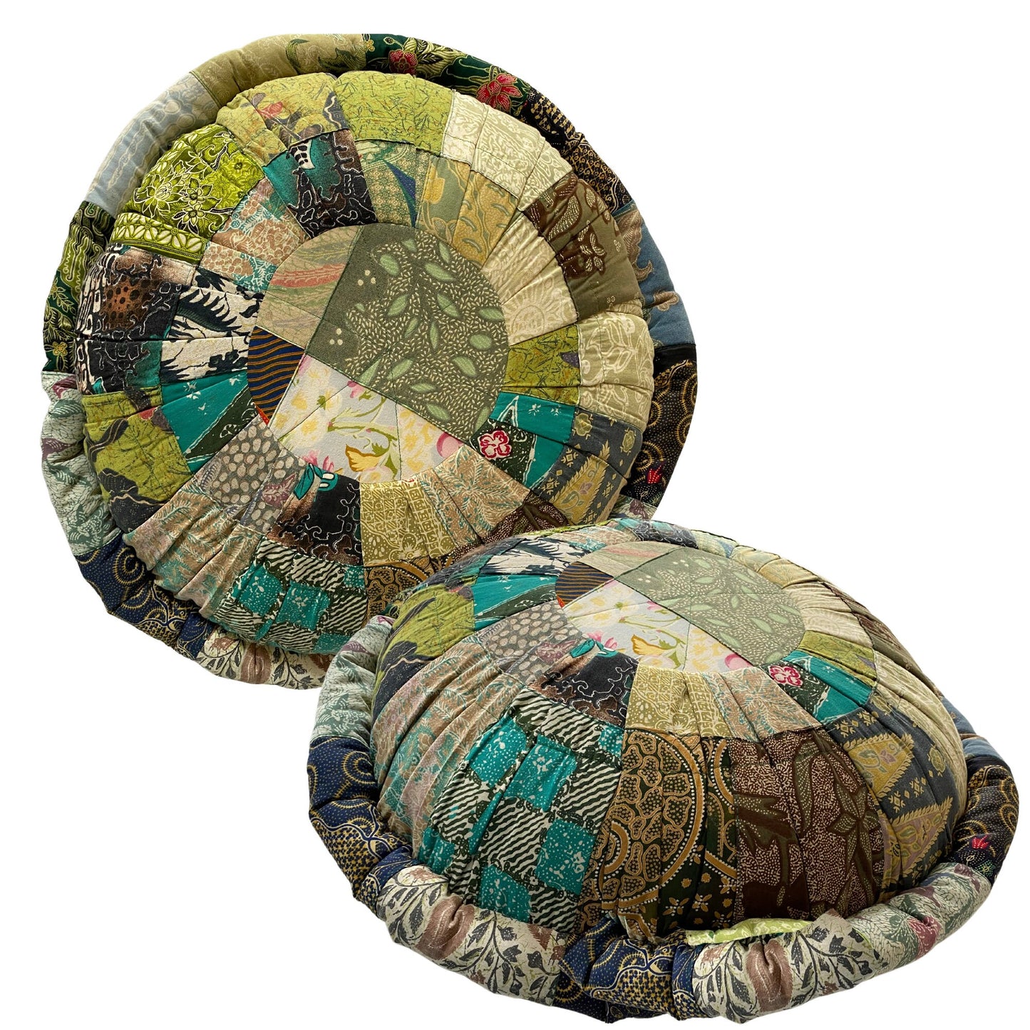 Handmade Batik Patchwork Meditation Pillow: Organic Kapok Fill