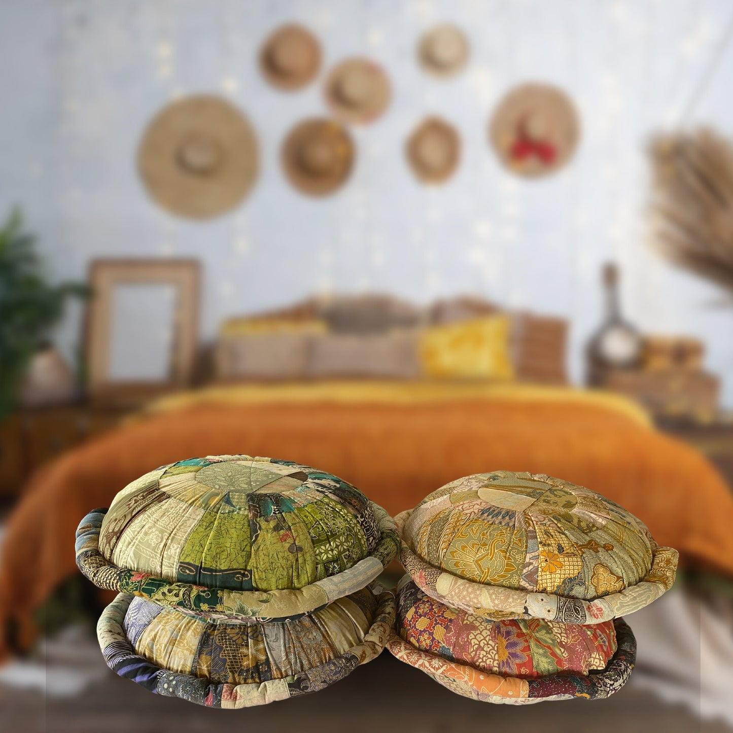 Handmade Batik Patchwork Meditation Pillow: Organic Kapok Fill