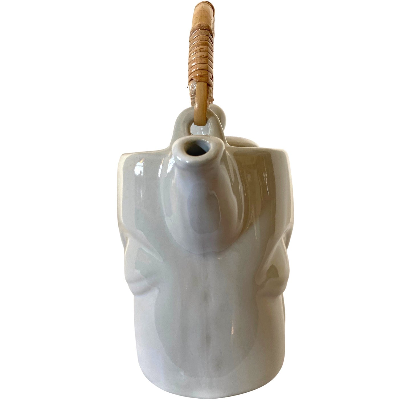 Handmade Buddha Eyes Teapot: White Glazed Ceramic Pottery, Bali Art