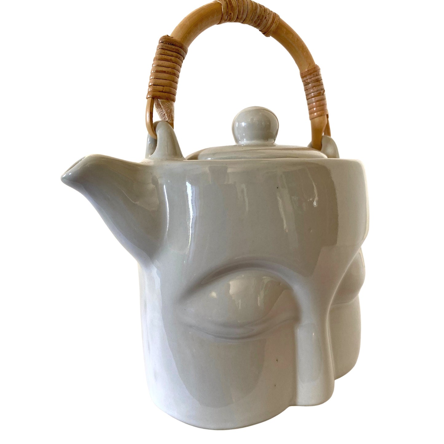 Handmade Buddha Eyes Teapot: White Glazed Ceramic Pottery, Bali Art