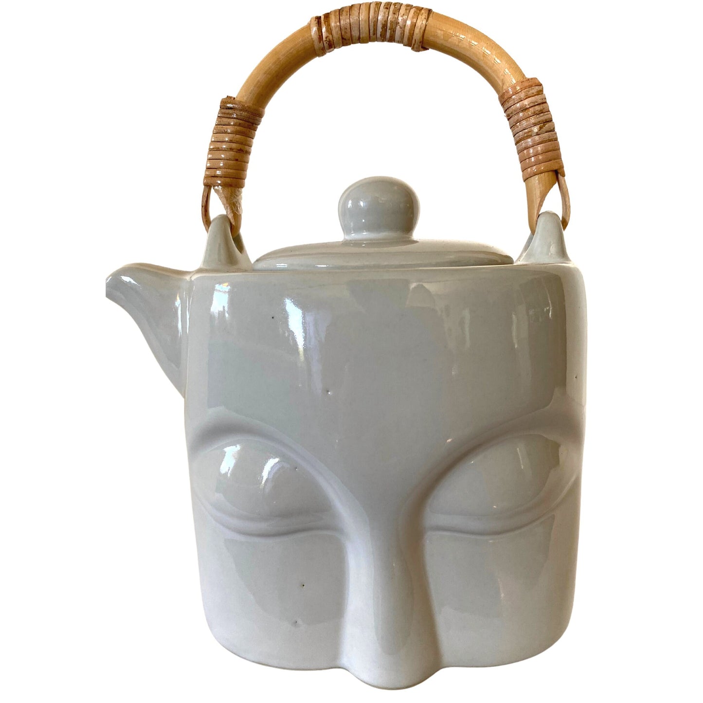 Handmade Buddha Eyes Teapot: White Glazed Ceramic Pottery, Bali Art