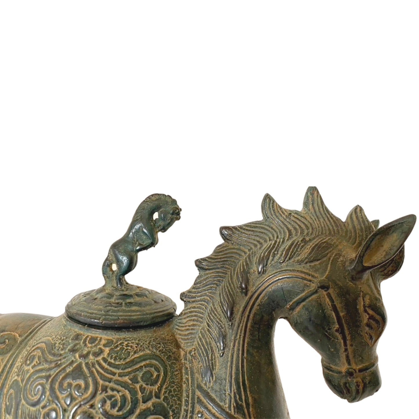 Tribal Horse Betel Nut Lime Medicine Container stash Box Vintage Sumatran Verdigris Patina Bronze Indonesian Folk Art