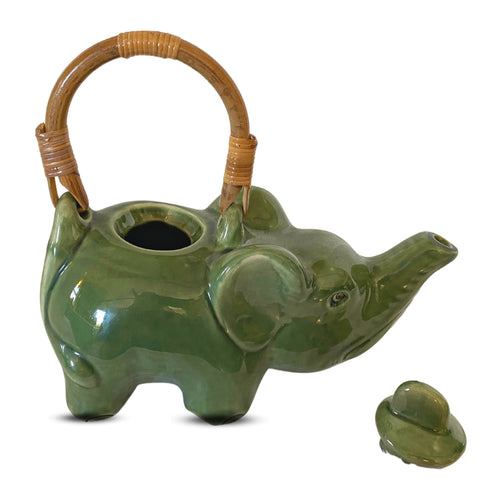 Elephant Ceramic Teapot Pottery Stoneware Celadon Green handmade Bali Art Tea Ceremony Eclectic Boho Decor