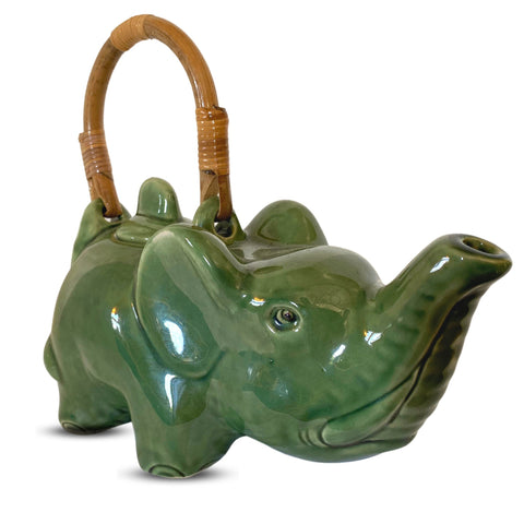 Elephant Ceramic Teapot Pottery Stoneware Celadon Green handmade Bali Art Tea Ceremony Eclectic Boho Decor