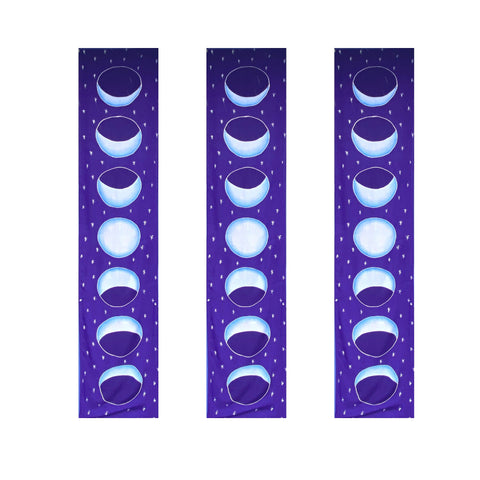 Lunar Moon Phase Wall hanging Banner Handmade Bali Blue Hand drawn Batik Fabric Boho Eclectic Home Decor Celestial Art