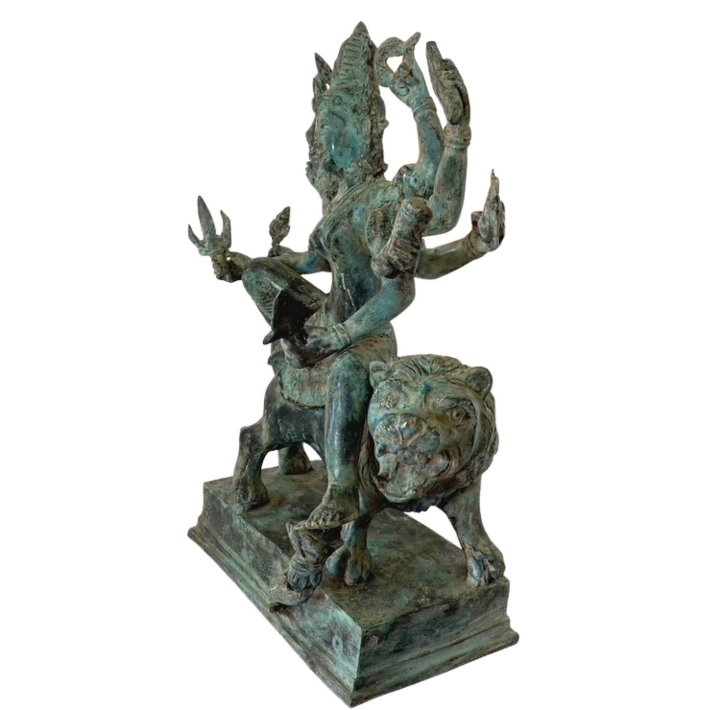 Devi Durga Shakti Sculpture Warrior Hindu Mother Goddess Mahadevi Mounted Upon Lion Statue Cast Bronze Sculpture Bali Art Shaktism Tantra