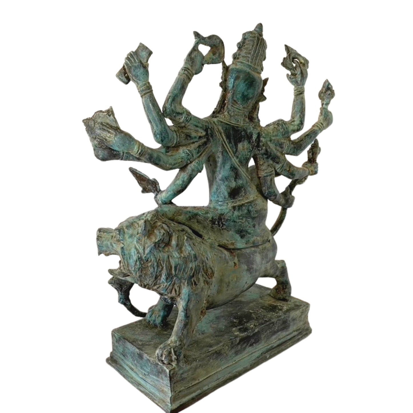 Devi Durga Shakti Sculpture Warrior Hindu Mother Goddess Mahadevi Mounted Upon Lion Statue Cast Bronze Sculpture Bali Art Shaktism Tantra