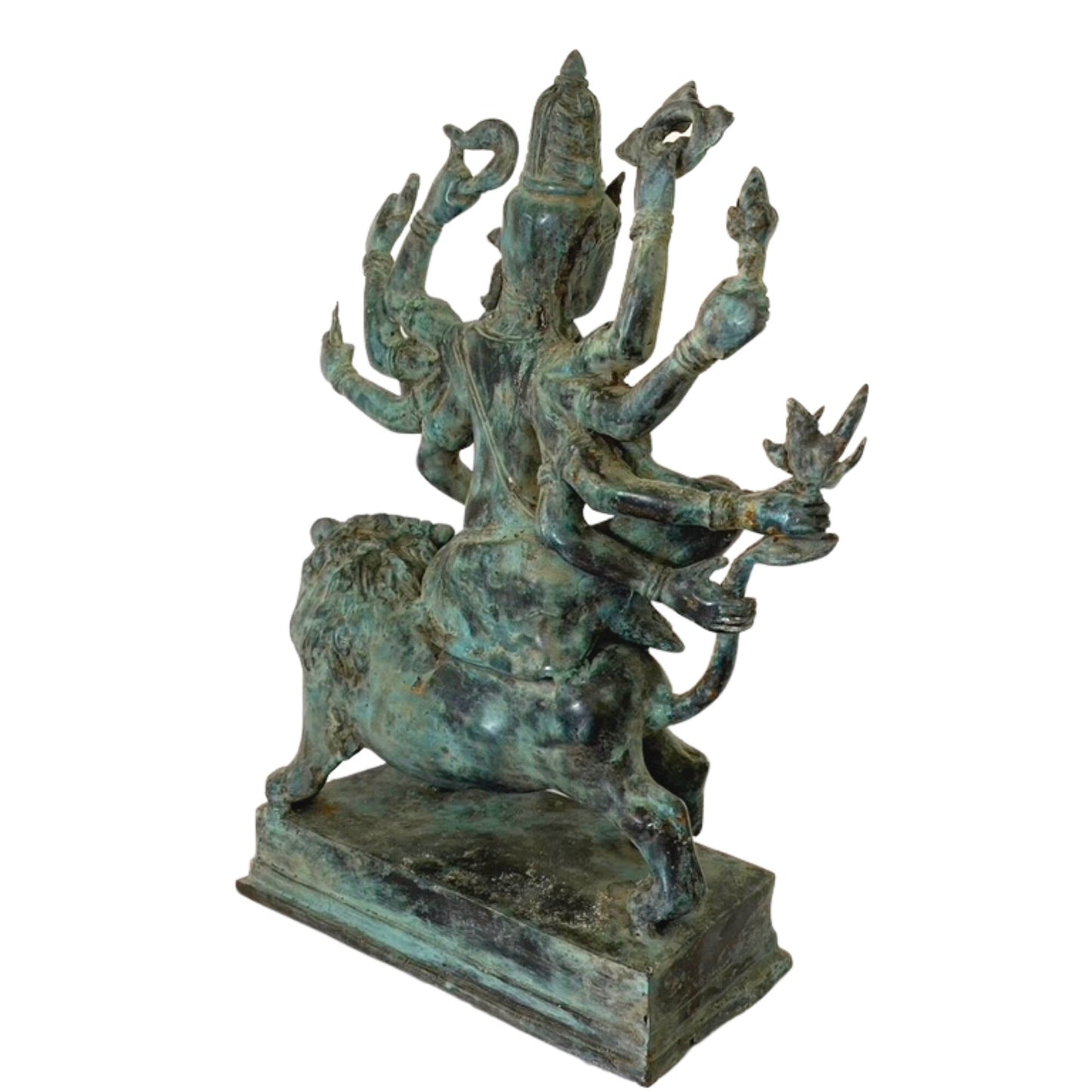 Devi Durga Shakti Sculpture Warrior Hindu Mother Goddess Mahadevi Mounted Upon Lion Statue Cast Bronze Sculpture Bali Art Shaktism Tantra