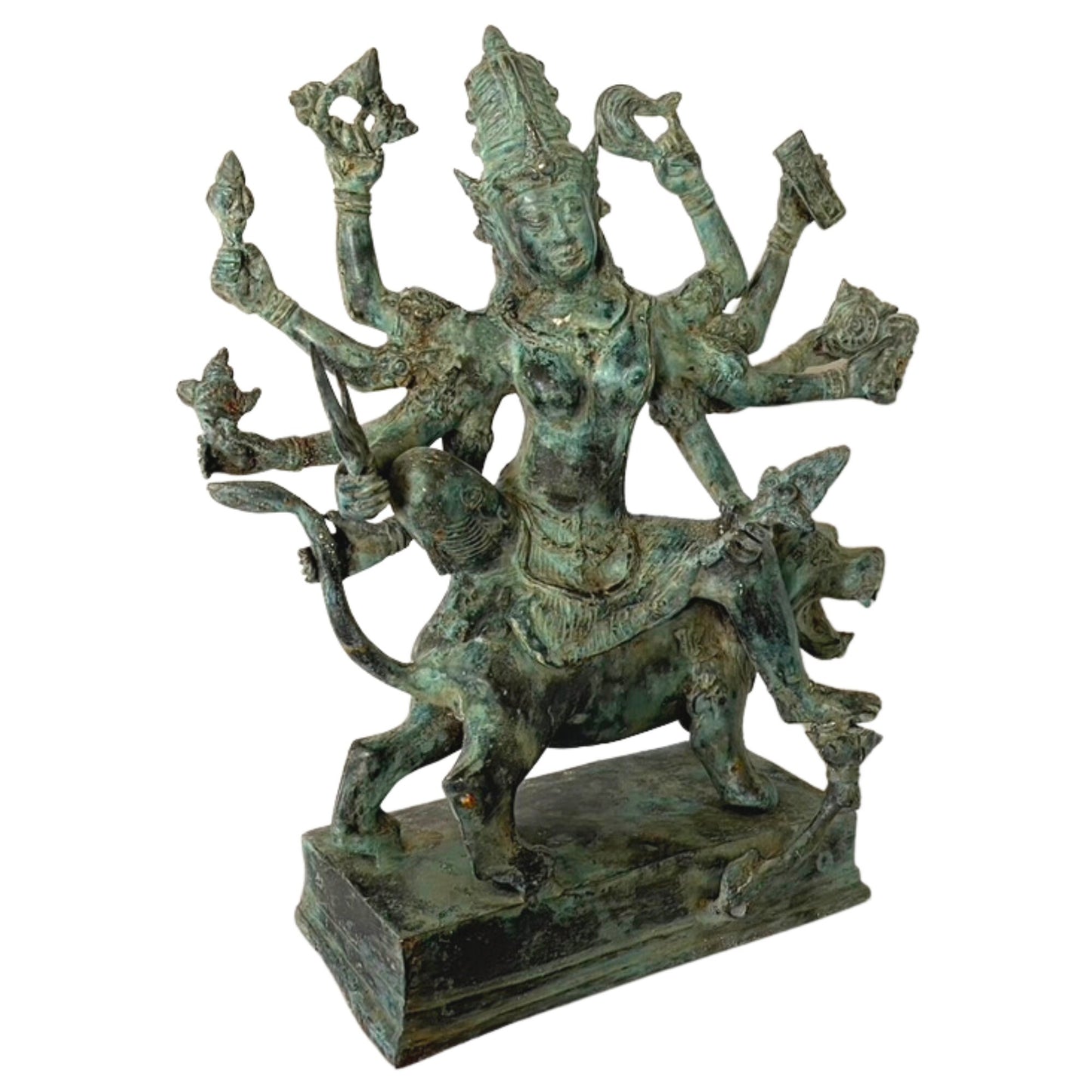 Devi Durga Shakti Sculpture Warrior Hindu Mother Goddess Mahadevi Mounted Upon Lion Statue Cast Bronze Sculpture Bali Art Shaktism Tantra