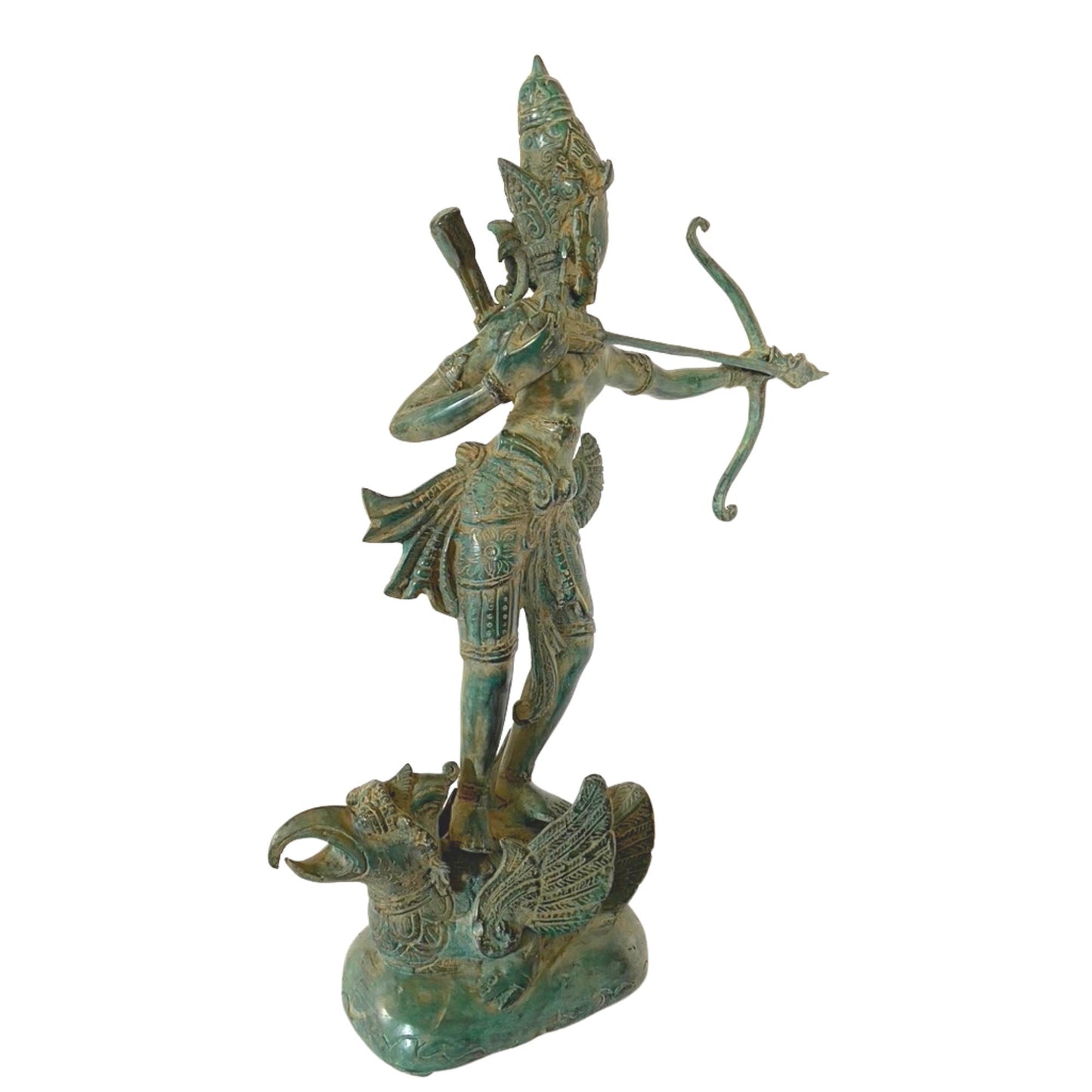 Vintage Bronze Lord Rama with Bow Sculpture Upon Garuda, Incarnation of Vishnu Balinese Hindu art Lost Wax sculpture