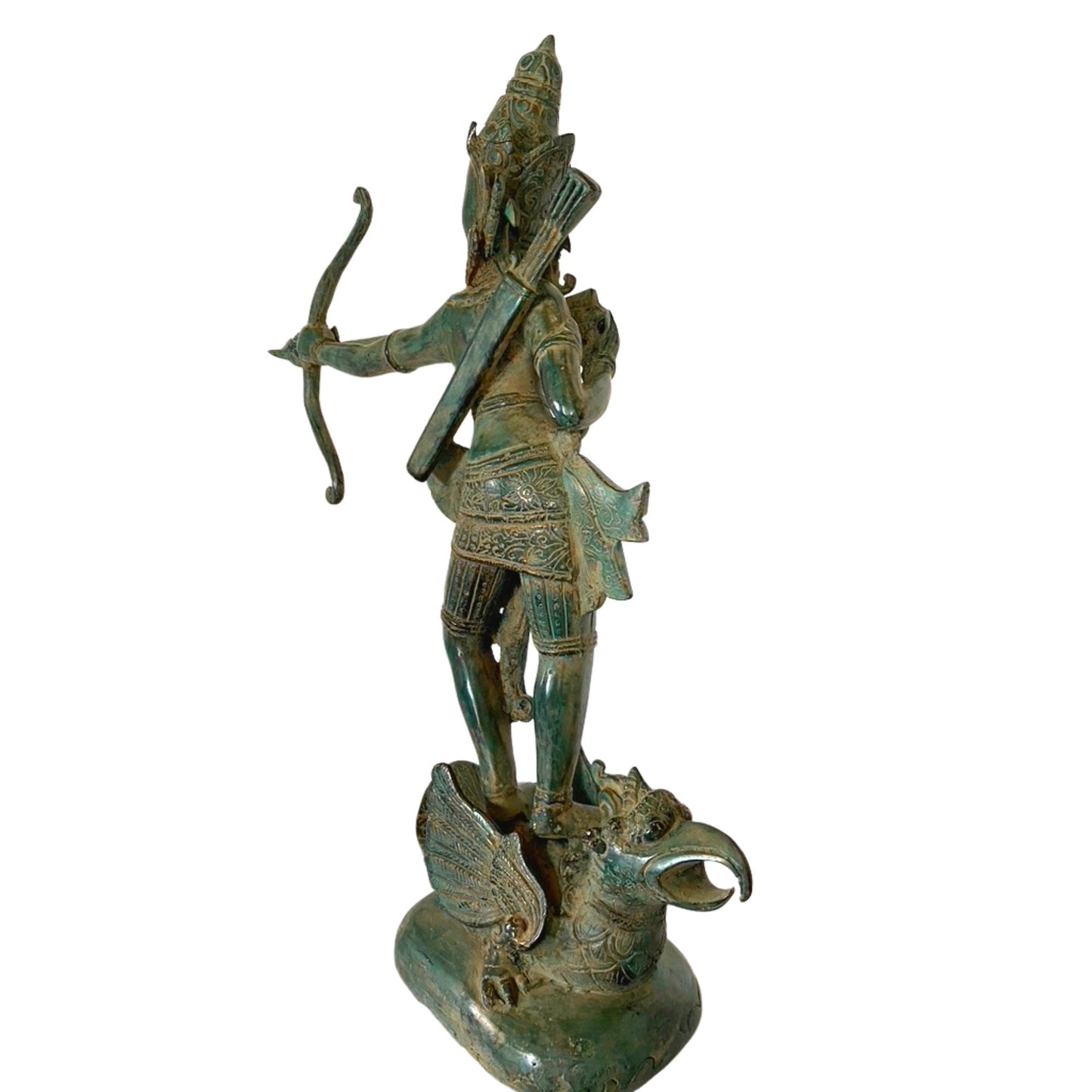 Vintage Bronze Lord Rama with Bow Sculpture Upon Garuda, Incarnation of Vishnu Balinese Hindu art Lost Wax sculpture