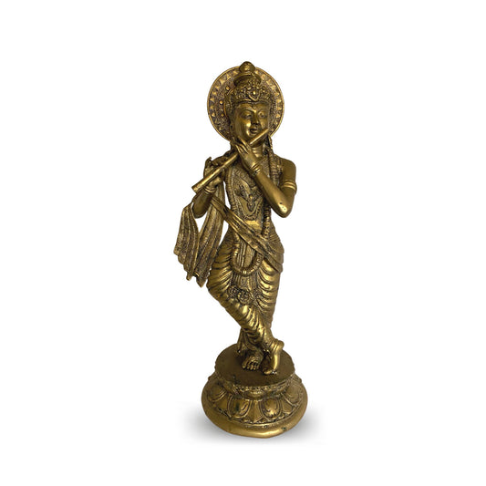 Lord Krishna Bronze Statue Playing Flute Padma lost wax cast Bronze Metal sculpture Oxidized Patina Handmade Balinese Hindu Art Hinduism 23&quot;