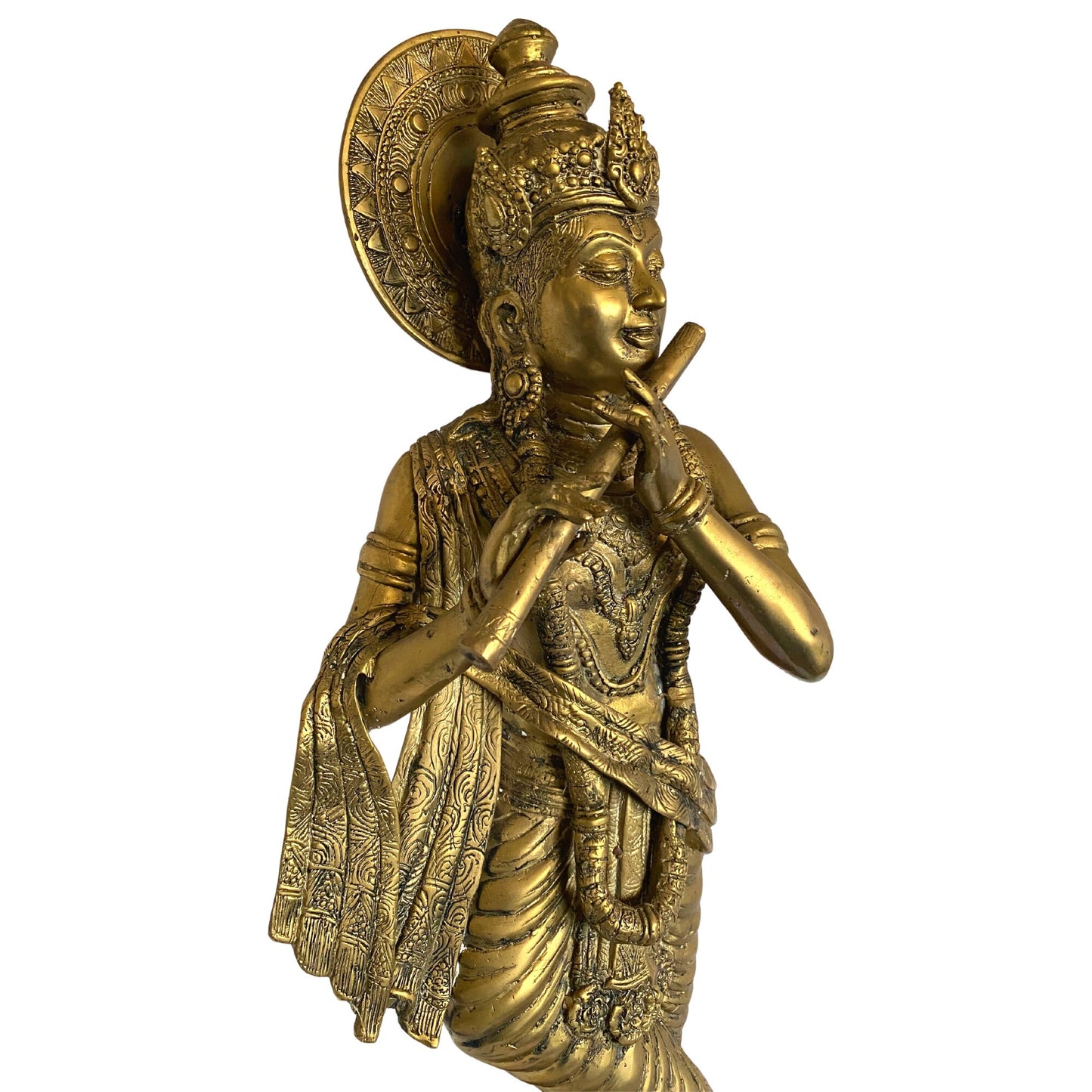 Lord Krishna Bronze Statue Playing Flute Padma lost wax cast Bronze Metal sculpture Oxidized Patina Handmade Balinese Hindu Art Hinduism 23&quot;