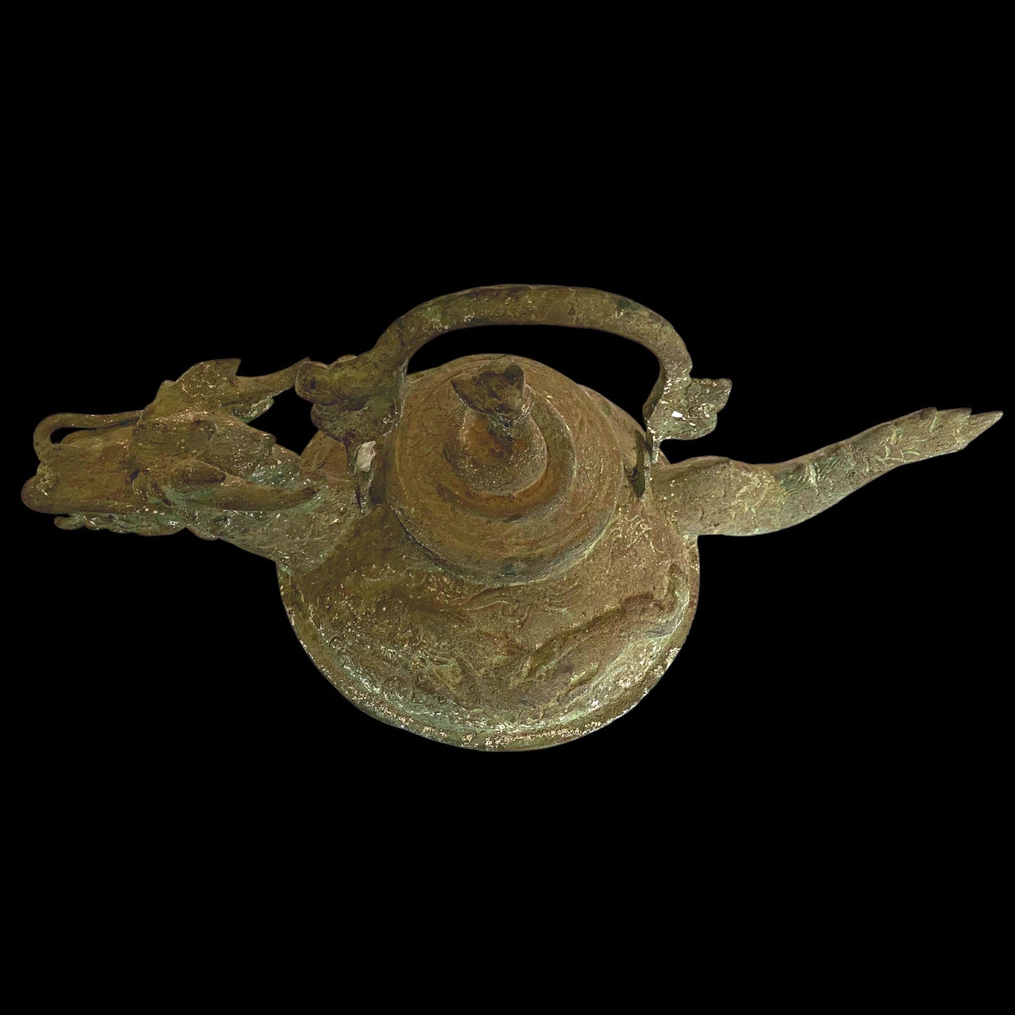 Vintage Dragon Water Pot Naga teapot Statue Verdigris Bronze Lost Wax Cast Metal Indonesian Temple Art Balinese Folk Art
