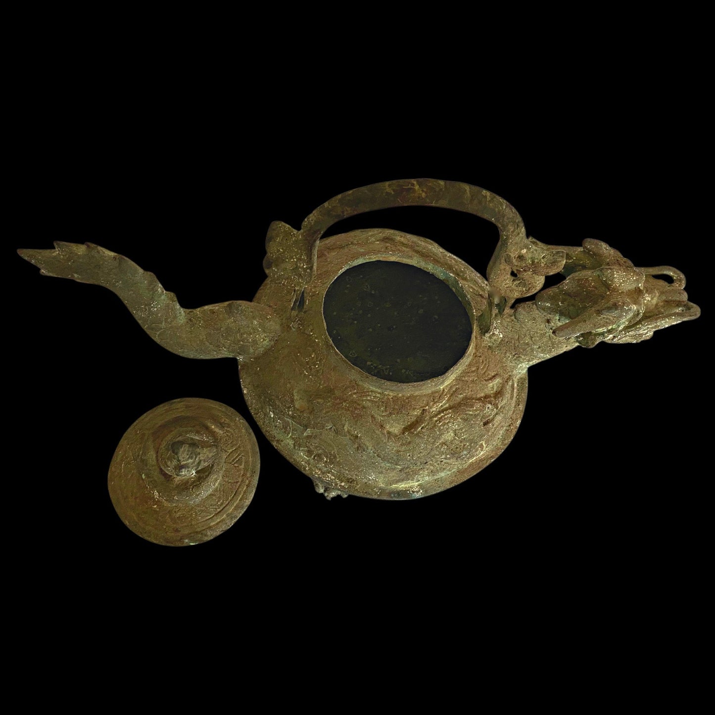 Vintage Dragon Water Pot Naga teapot Statue Verdigris Bronze Lost Wax Cast Metal Indonesian Temple Art Balinese Folk Art