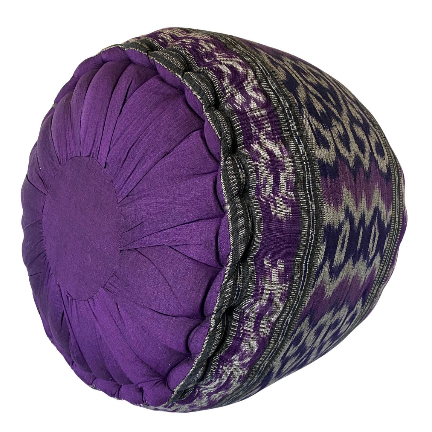 Handwoven Ikat Floor Pillow Pouf: Purple Batik Ottoman, Organic Kapok Filled