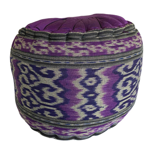 Ikat Floor Pillow Pouf Ottoman Cushion Hand woven Purple Balinese Textile  handmade Organic Kapok Bali Batik Boho decor