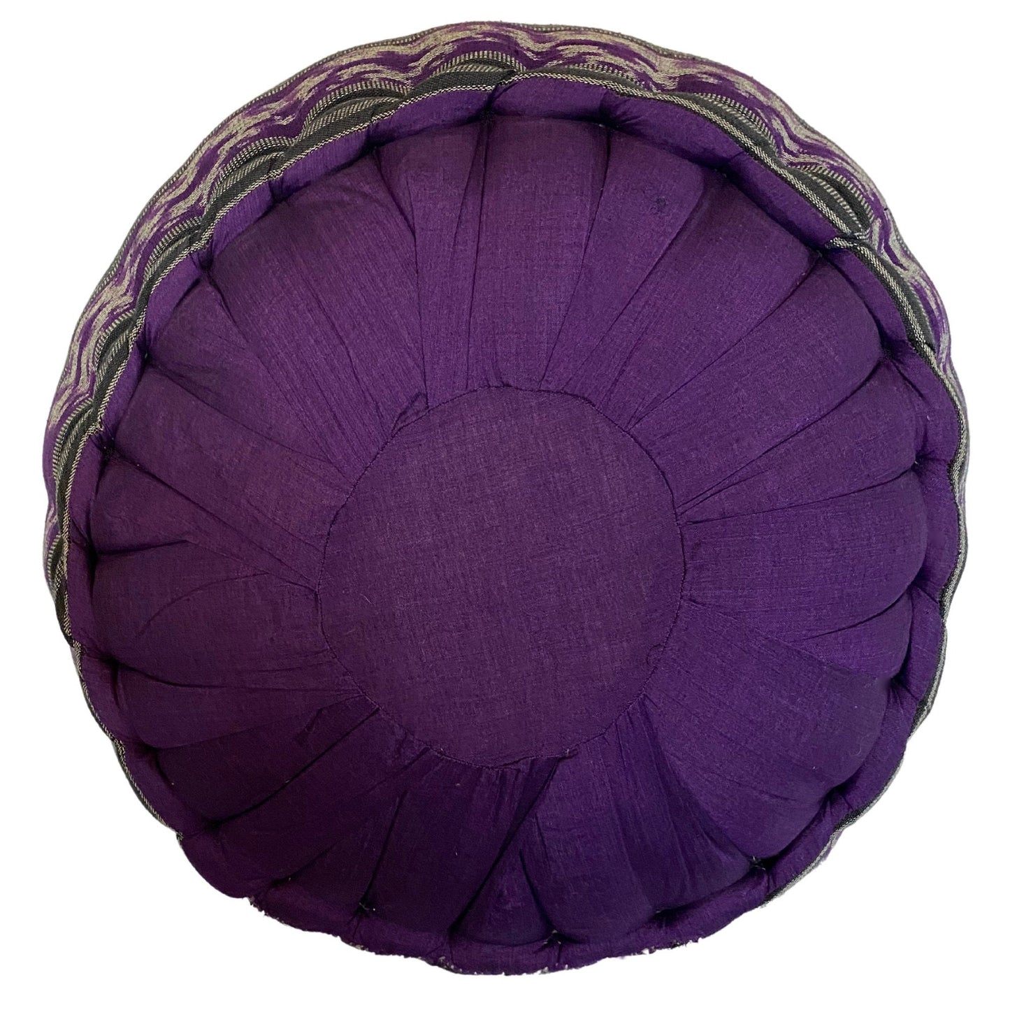 Handwoven Ikat Floor Pillow Pouf: Purple Batik Ottoman, Organic Kapok Filled