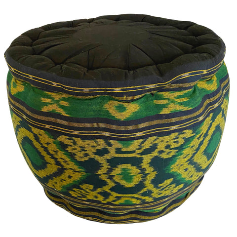 Ikat Floor Pillow Pouf Ottoman Cushion Hand woven Green Blue Balinese Textile  Handcrafted Organic Kapok Bali Batik Boho decor