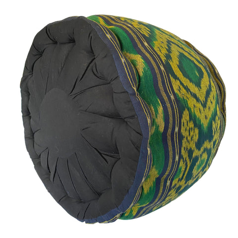 Ikat Floor Pillow Pouf Ottoman Cushion Hand woven Green Blue Balinese Textile  Handcrafted Organic Kapok Bali Batik Boho decor