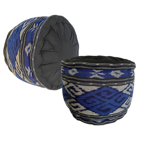 Ikat Floor Pillow Pouf Ottoman Cushion Hand woven Blue Balinese Textile  Handcrafted Organic Kapok Bali Batik Boho decor