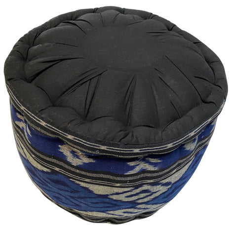 Ikat Floor Pillow Pouf Ottoman Cushion Hand woven Blue Balinese Textile  Handcrafted Organic Kapok Bali Batik Boho decor