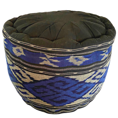 Ikat Floor Pillow Pouf Ottoman Cushion Hand woven Blue Balinese Textile  Handcrafted Organic Kapok Bali Batik Boho decor