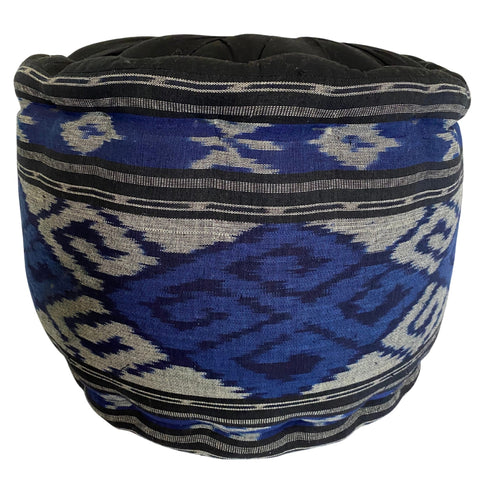 Ikat Floor Pillow Pouf Ottoman Cushion Hand woven Blue Balinese Textile  Handcrafted Organic Kapok Bali Batik Boho decor