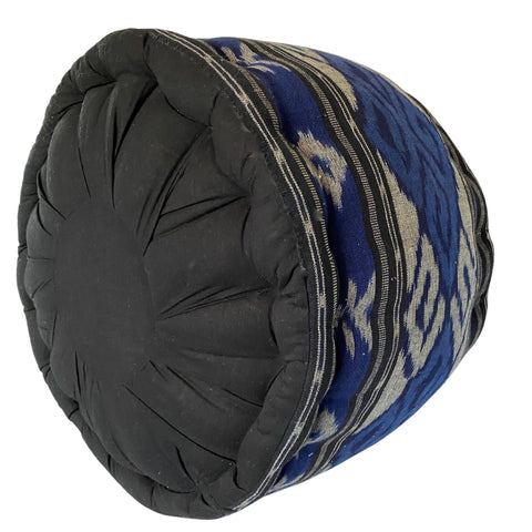 Ikat Floor Pillow Pouf Ottoman Cushion Hand woven Blue Balinese Textile  Handcrafted Organic Kapok Bali Batik Boho decor