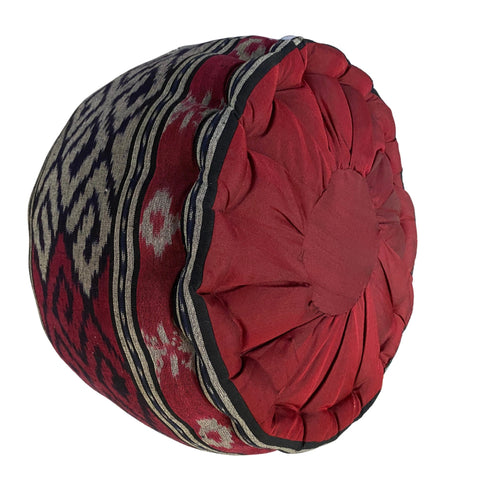 Ikat Floor Pillow Pouf Ottoman Cushion Hand woven Blue Burgundy Balinese Textile  Handcrafted Organic Kapok Bali Batik Boho decor