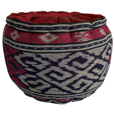 Ikat Floor Pillow Pouf Ottoman Cushion Hand woven Blue Burgundy Balinese Textile  Handcrafted Organic Kapok Bali Batik Boho decor