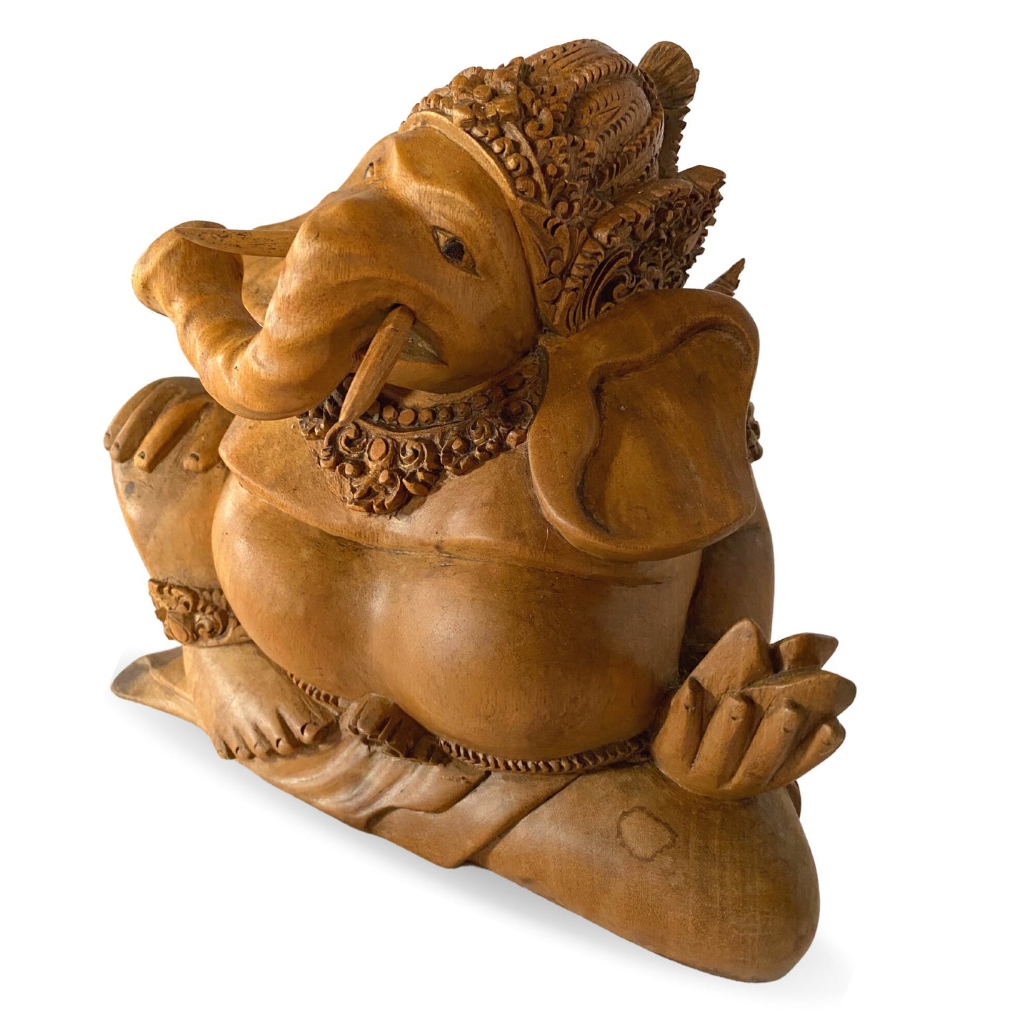 Ganapati Ganesha Wood Carving Statue: Balinese Art Hand Carved Sculpture, Remover of Obstacles