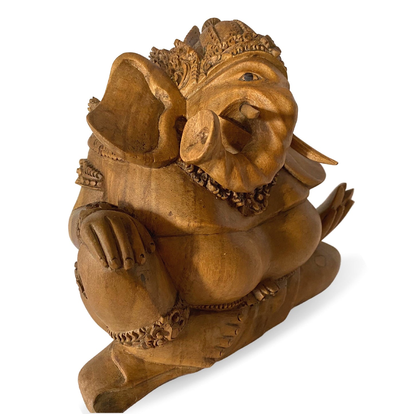 Ganapati Ganesha Wood Carving Statue: Balinese Art Hand Carved Sculpture, Remover of Obstacles