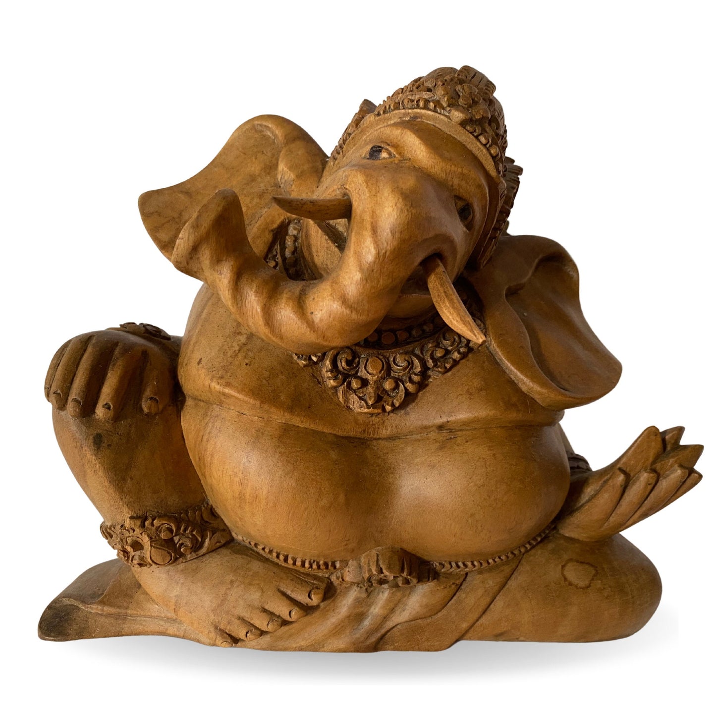 Ganapati Ganesha Wood Carving Statue: Balinese Art Hand Carved Sculpture, Remover of Obstacles