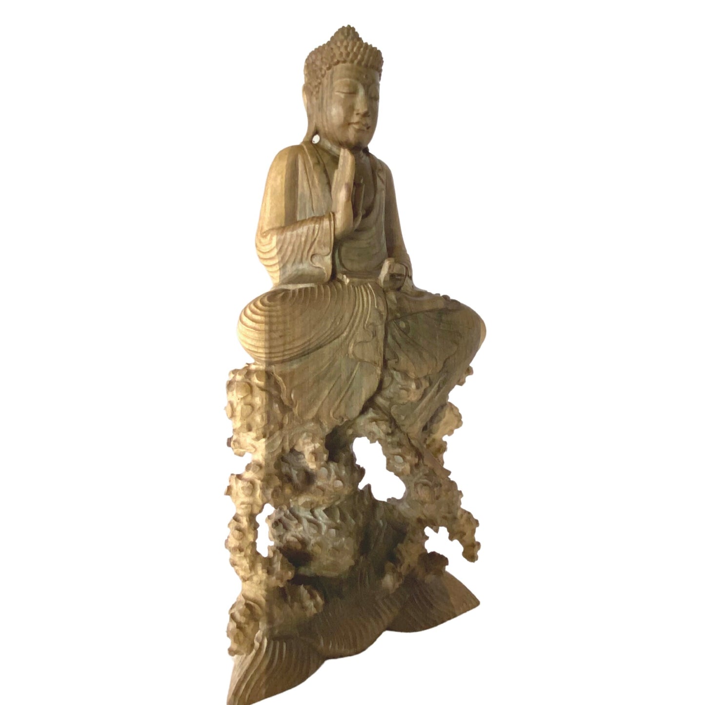 Meditating No Fear Buddha Sculpture Abhaya Mudra Statue Balinese Art Hand Carved Wood carving Eclectic Asian Decor