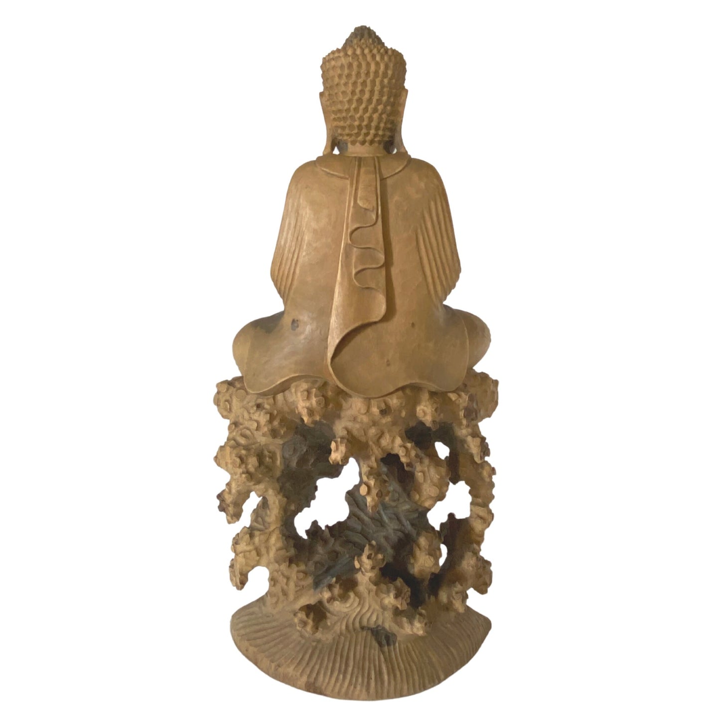 Meditating No Fear Buddha Sculpture Abhaya Mudra Statue Balinese Art Hand Carved Wood carving Eclectic Asian Decor