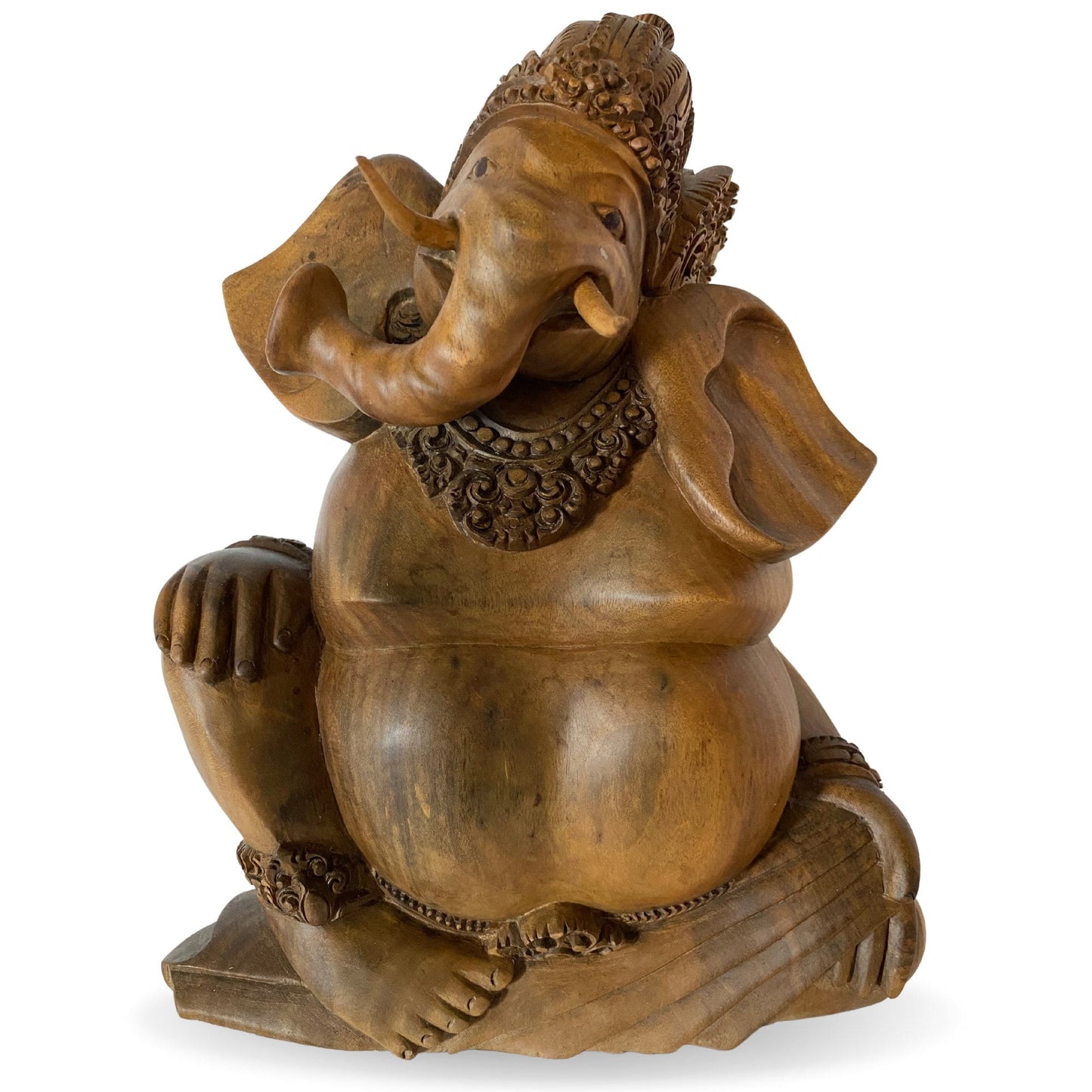 Hand Carved Ganesha Statue: Balinese Wood Sculpture, Remover of Obstacles, Hindu Art