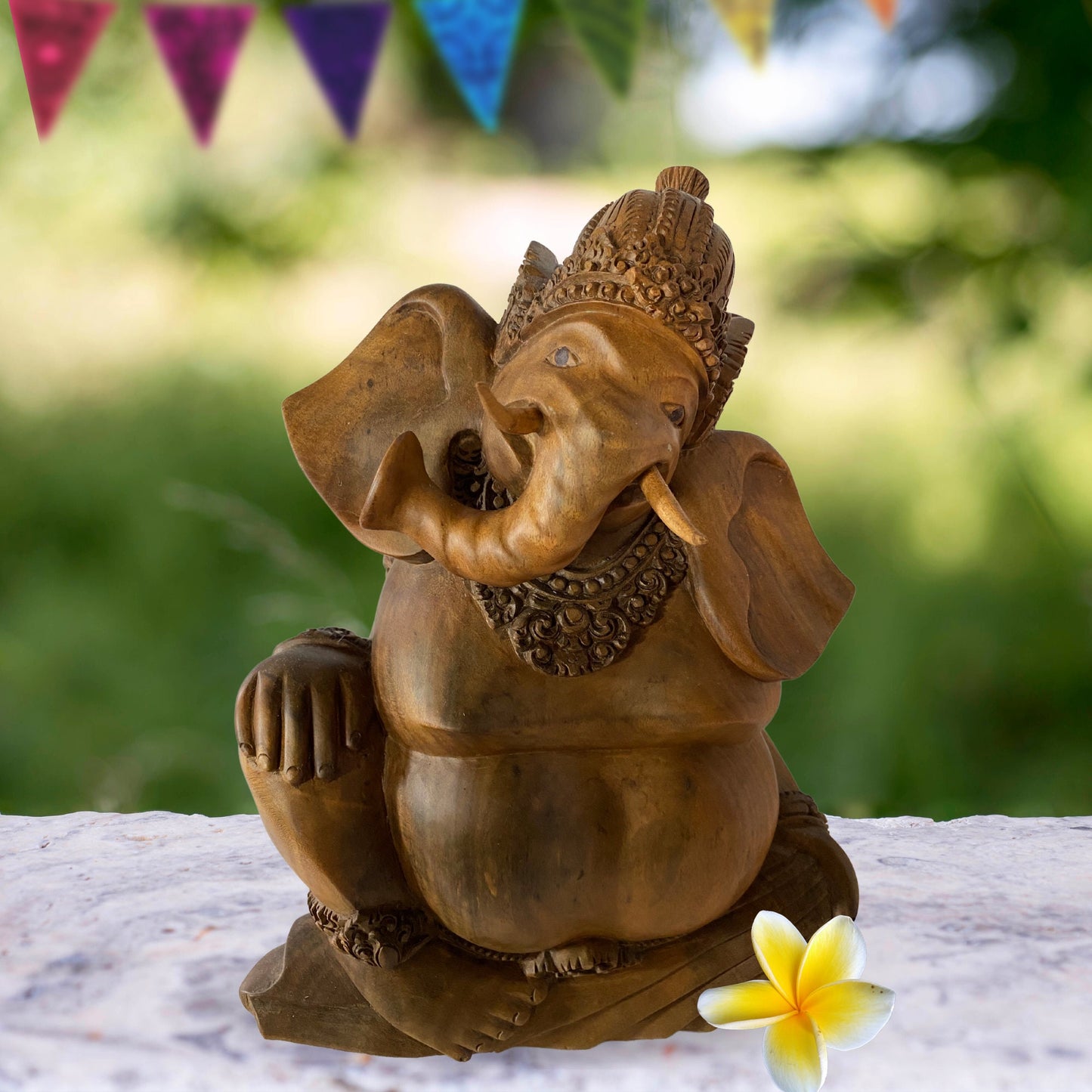 Ganapati Ganesha Statue Remover of Obstacles Elephant God Hand Carved Wood Carving Sculpture Balinese Mas Ubud Bali Hindu Art
