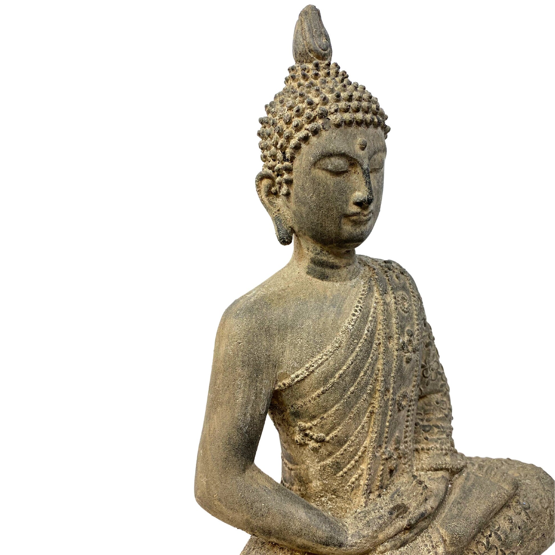 Enlightened Buddha Meditating Garden Statue Handmade Cast Lava Stone Concrete Yard Art Buddhist Balinese Sculpture Eclectic Decor - Acadia World Traders