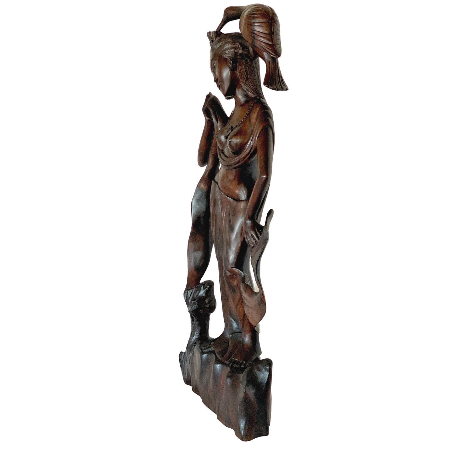 Balinese Dewi Sri Bawang Golden Bird Goddess Sculpture Vintage Hand Carved Sono Wood Carving Statue Bali Folklore Folk art Art