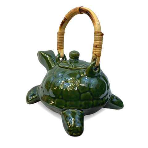 Sea Turtle Terrapin Ceramic Teapot Pottery Stoneware Celadon Green handmade Bali Art Tea Ceremony Eclectic Boho Decor