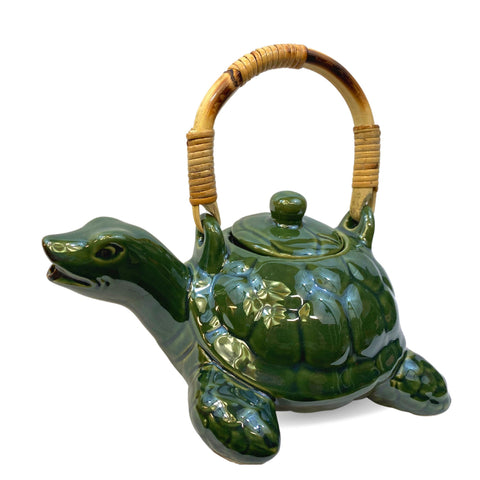 Sea Turtle Terrapin Ceramic Teapot Pottery Stoneware Celadon Green handmade Bali Art Tea Ceremony Eclectic Boho Decor