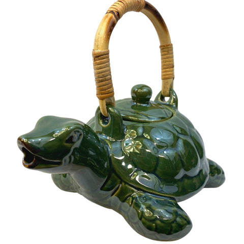 Sea Turtle Terrapin Ceramic Teapot Pottery Stoneware Celadon Green handmade Bali Art Tea Ceremony Eclectic Boho Decor