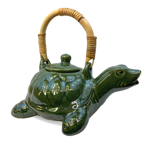 Sea Turtle Terrapin Ceramic Teapot Pottery Stoneware Celadon Green handmade Bali Art Tea Ceremony Eclectic Boho Decor