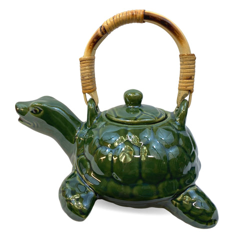 Sea Turtle Terrapin Ceramic Teapot Pottery Stoneware Celadon Green handmade Bali Art Tea Ceremony Eclectic Boho Decor