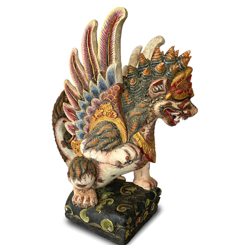 Balinese Singa Barong Winged Lion Paksi Temple Statue Polychrome hand Carved Wood Carving Sculpture Bali Folk Architectural Art singa-a