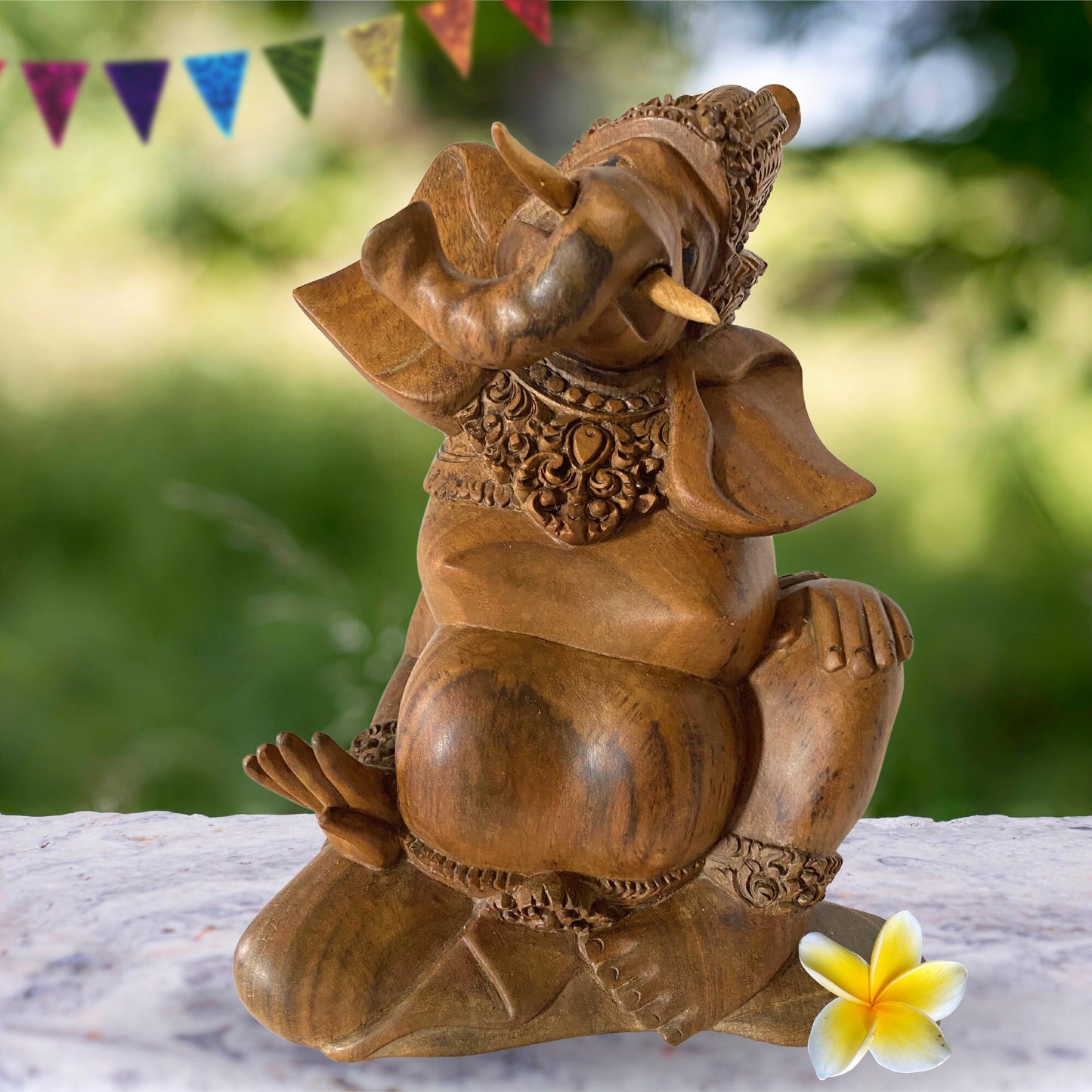 Ganapati Ganesha Statue Remover of Obstacles Elephant God Hand Carved Abstract Wood Carving Sculpture Balinese Mas Ubud Bali Hindu Art