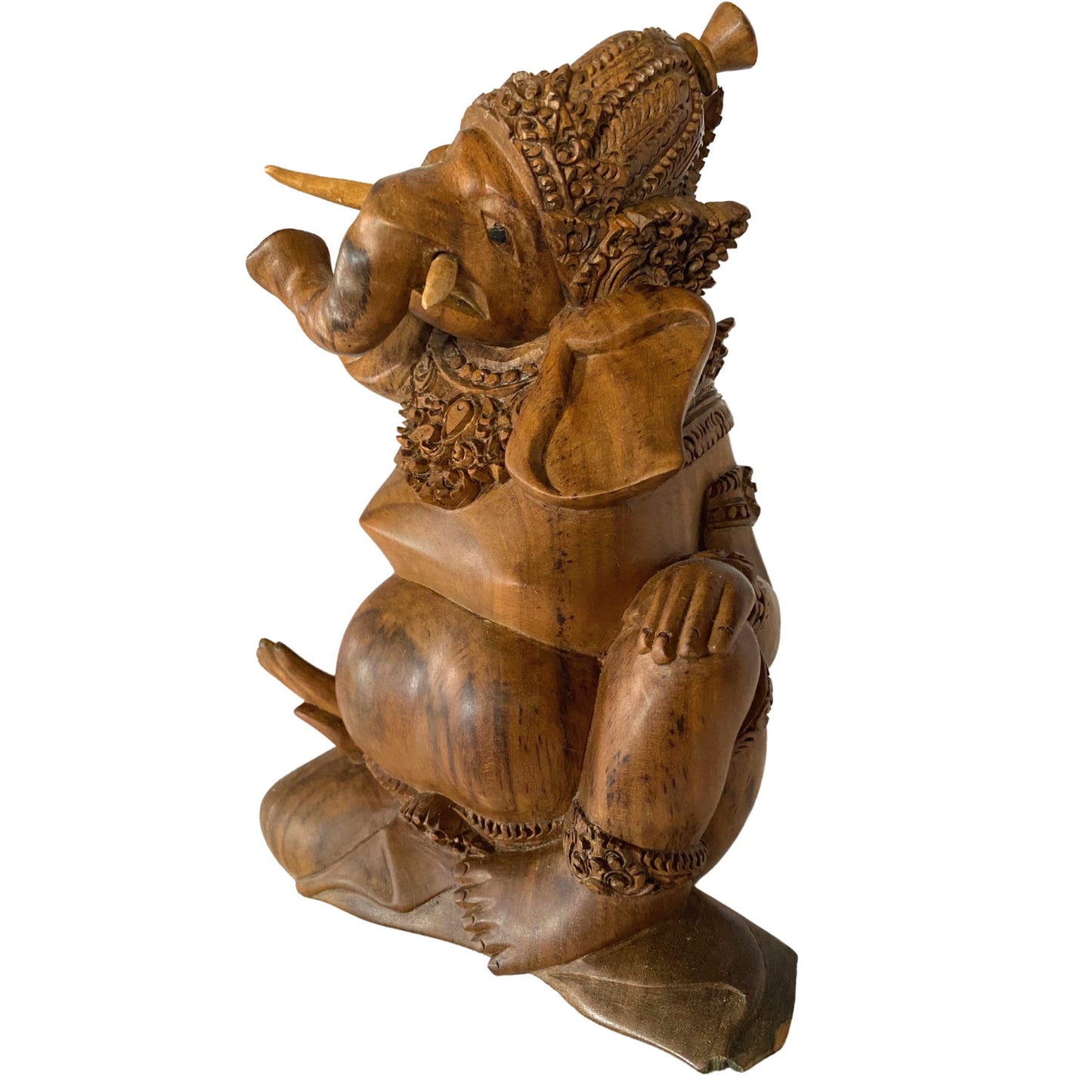 Ganapati Ganesha Statue Remover of Obstacles Elephant God Hand Carved Abstract Wood Carving Sculpture Balinese Mas Ubud Bali Hindu Art