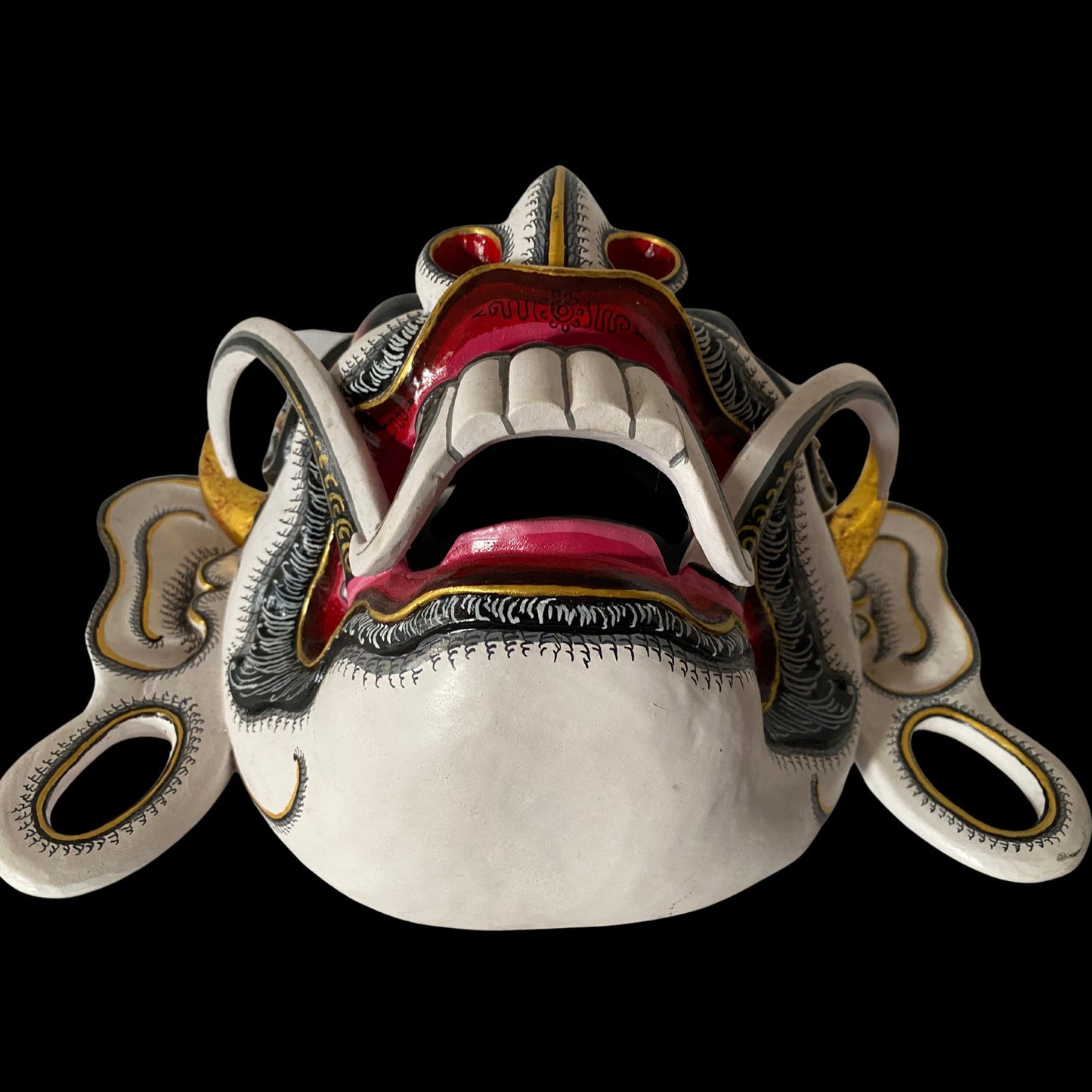 Hand Carved Rangda Mask: Balinese Polychrome Wood Carving Wall Art
