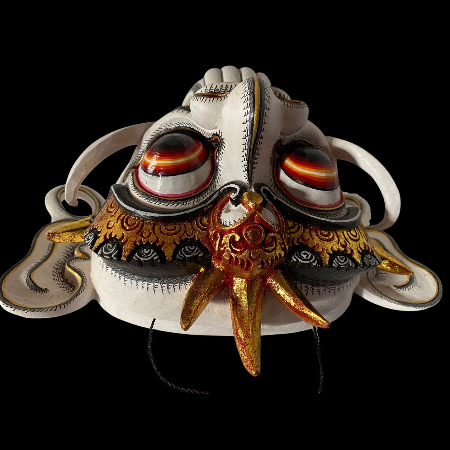 Hand Carved Rangda Mask: Balinese Polychrome Wood Carving Wall Art